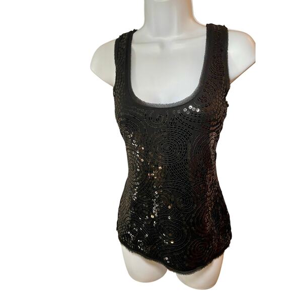 White House Black Market Tops - White House Black Market Sequin Sleeveless Scoop Neck Top Size S Black